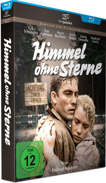 DVD-Hülle für 'Himmel ohne Sterne'. Ein Mann und eine Frau umarmen sich, mit Text und Bildern.