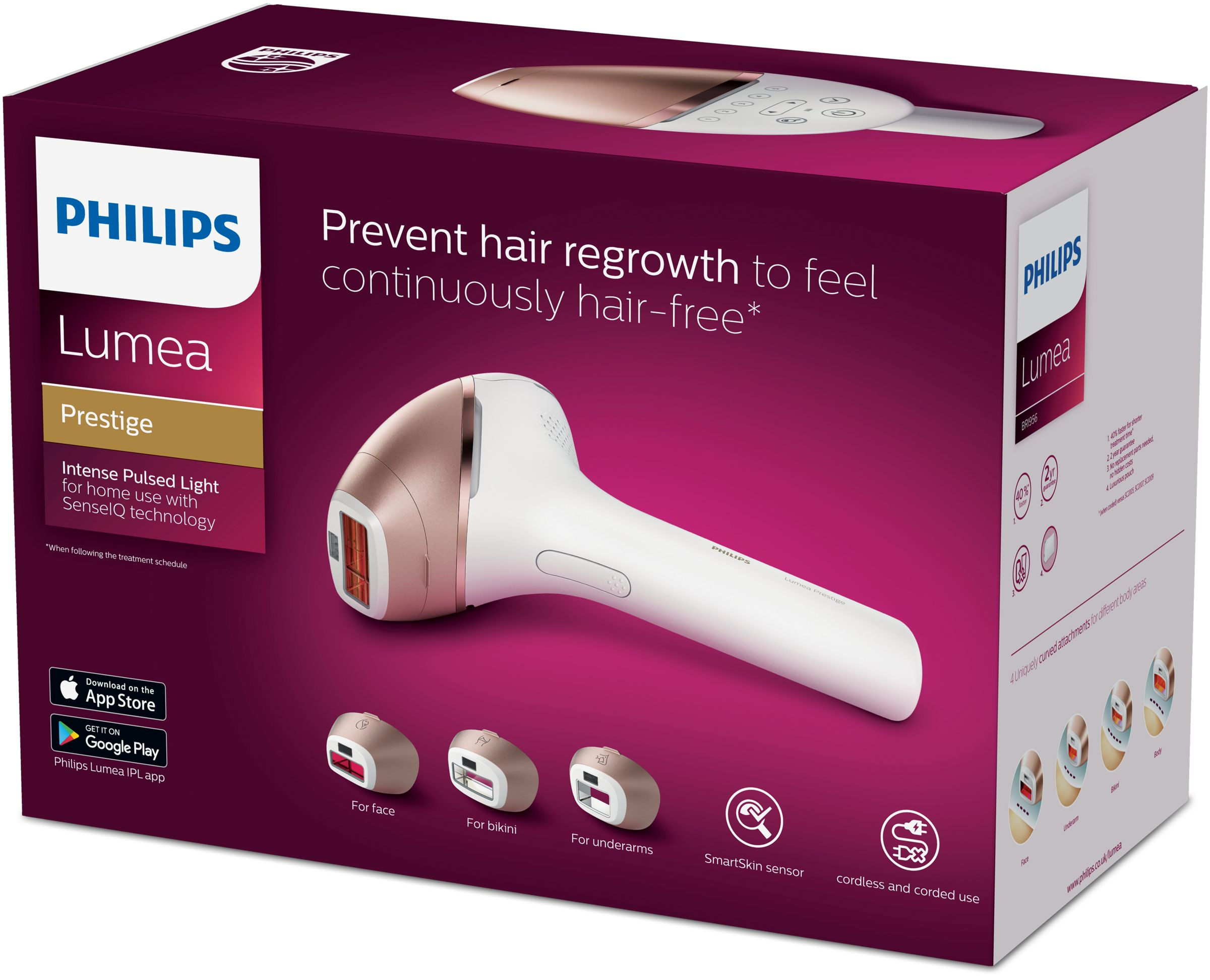 PHILIPS Lumea Prestige IPL-Haarentfernungsgerät BRI956/00, weiß-rosegold IPL-Haarentfernungsgerät (weiß, roségold, mit , )