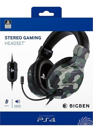 Gaming headset in a box, with camouflage pattern and the Bigben brand.