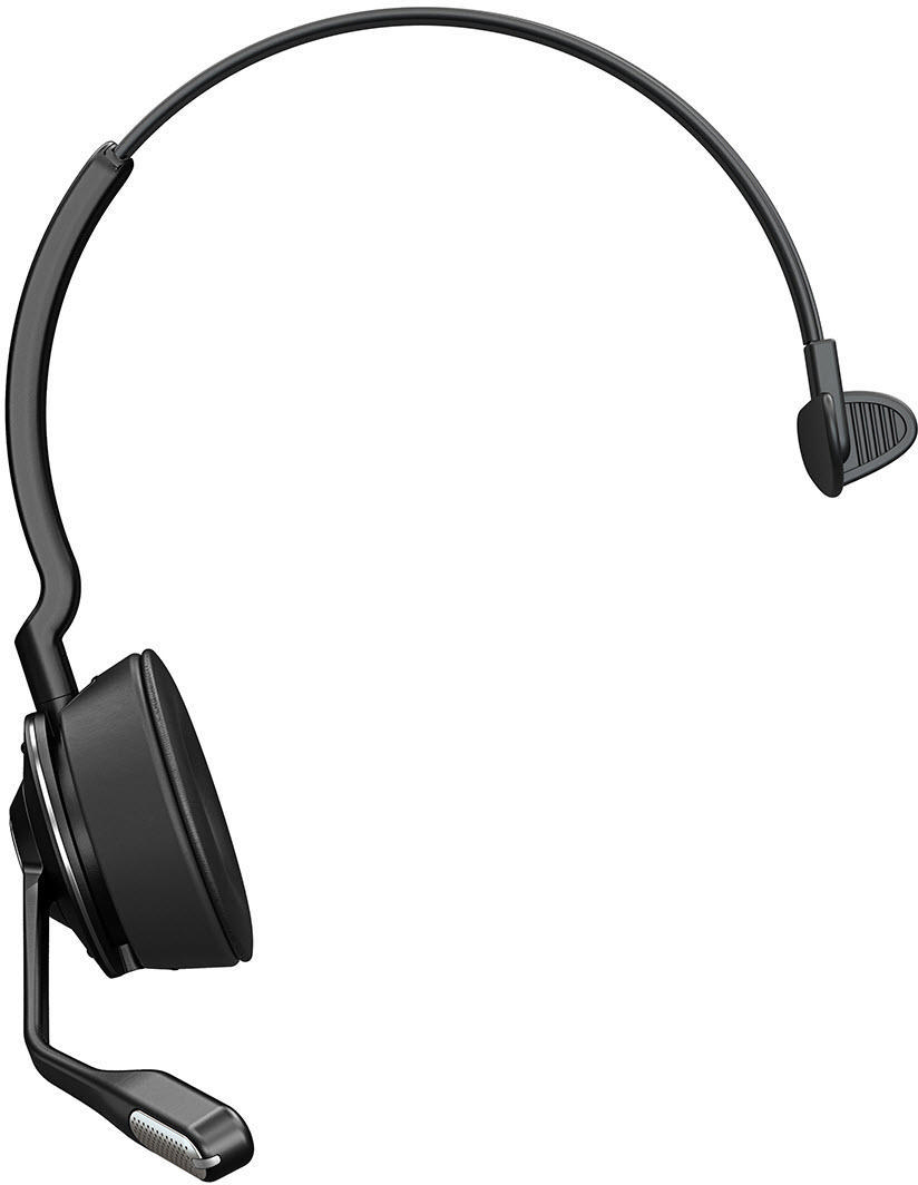 Schwarzes Headset mit gebogenem Bügel und Mikrofon.