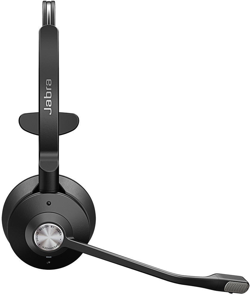Schwarzes Jabra-Headset. Es ist ein Einzel-Ohr-Headset mit Mikrofon.