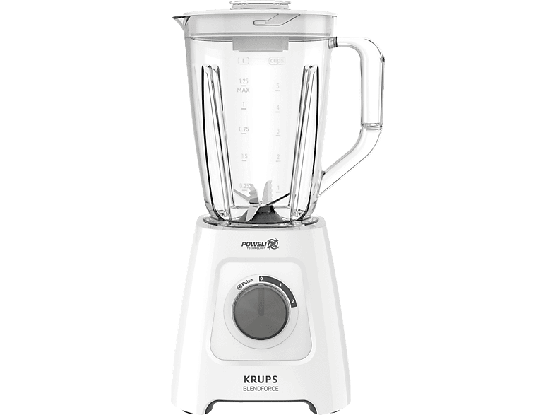 KRUPS KB42Q1 Blendforce 2in1 Standmixer Weiß/Dunkelgrau (600 Watt, 1.25 l, 1 l)