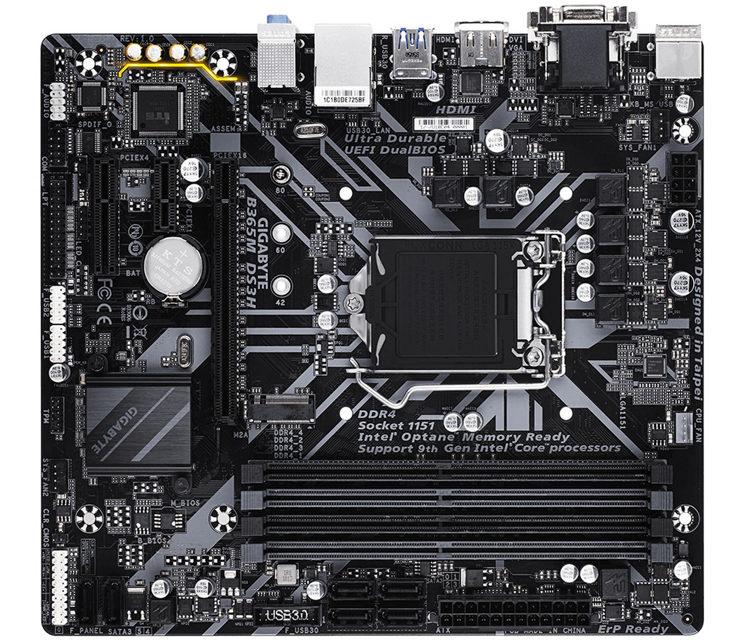 Placa base gaming - Gigabyte B365M DS3H, Chipset Intel® B365, Ranuras PCIe, DIMM, Hasta 64GB RAM, 8 canales