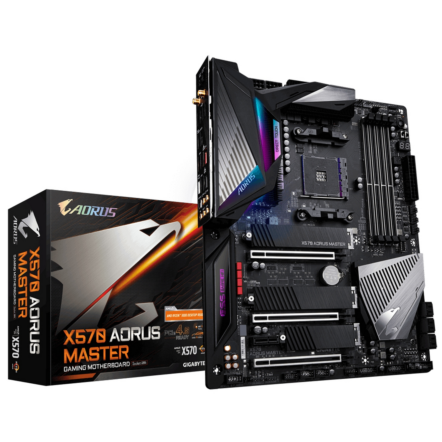 Placa base - Gigabyte X570 Aorus Master, AMD AM4, ATX12V 24pin + 2x 8pins, USB-C, USB-A, 4x DDR4, Bluetooth