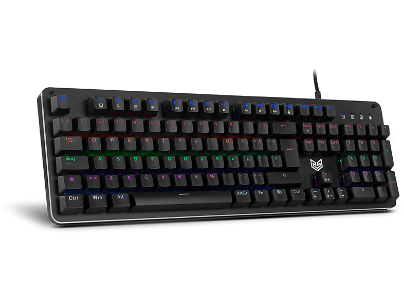 Teclado gaming - BG Raven, Mecánico, Con cable, Retroiluminado RGB, 12 teclas con funciones multimedia, Negro