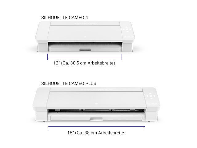 Zwei Silhouette Cameo Maschinen, eine 12 Zoll, eine 15 Zoll breit.