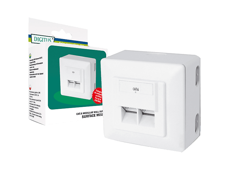 DIGITUS DN-9006-N Cat6 Datendose, Aufputz, Klasse E, Geschmirt, 2x RJ-45; Datendose----Datendose