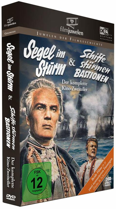 DVD-Cover: 'Segel im Sturm & Schiffe stürmen Bastionen' mit einem Mann in Uniform.