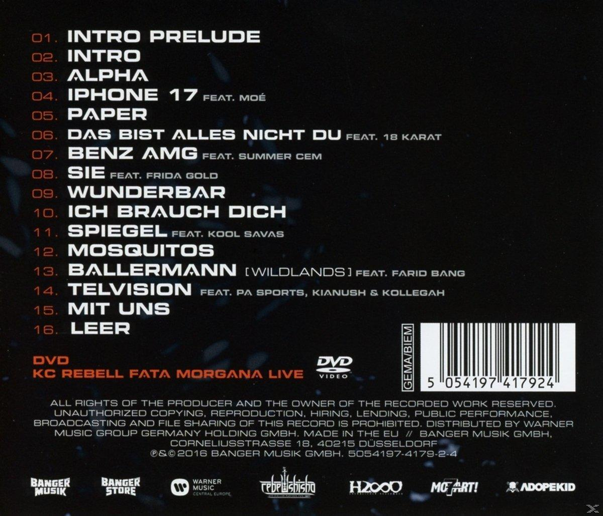 Rückseite einer DVD-Hülle mit Titelliste und Künstlernamen. Schwarzer Hintergrund mit Text.