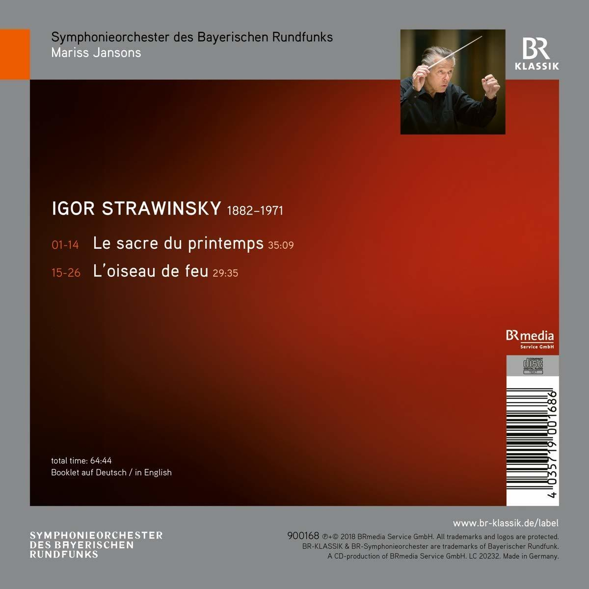 CD-Cover mit Igor Strawinskys Bild, Musiktitel und Text auf Deutsch und Englisch mit BR Klassik-Logo.