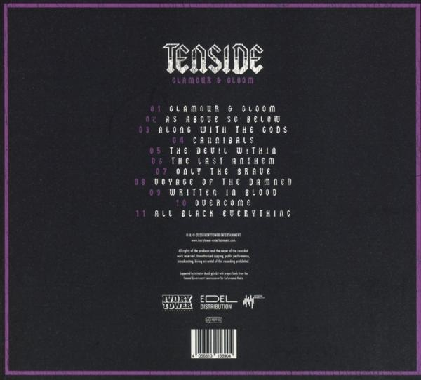 Albumcover mit Titelliste, Bandname 'Tenside' und Albumtitel 'Glamour & Gloom'.