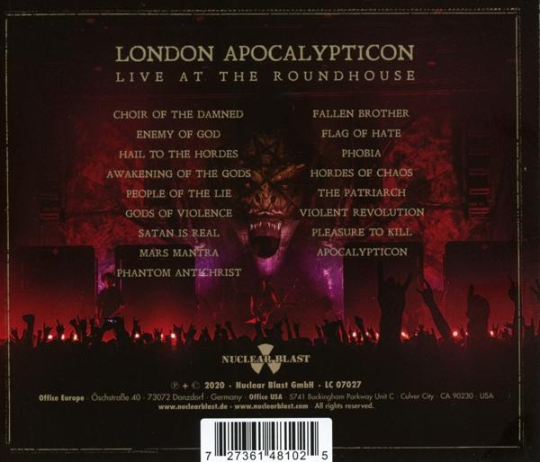 Albumcover mit Titelliste, Bandname: London Apocalypticon und einem dämonischen Gesicht.
