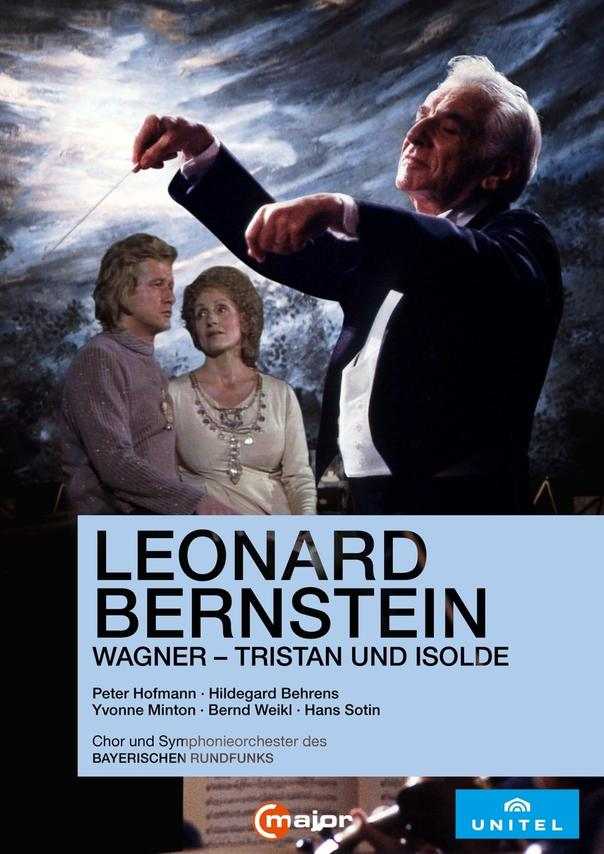 Filmplakat: Leonard Bernstein dirigiert, mit Sängern. Blauer Hintergrund.