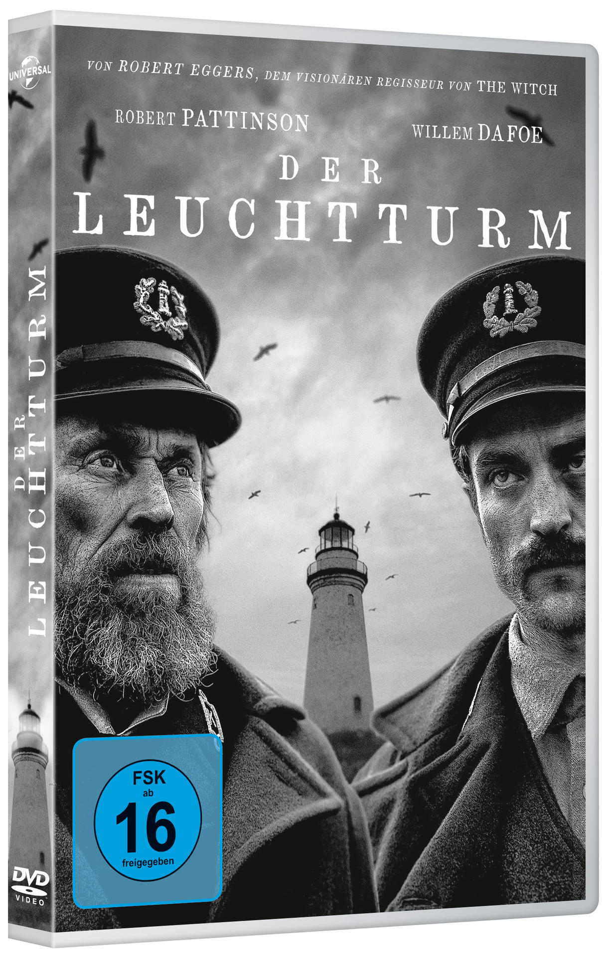 DVD-Hülle von 'Der Leuchtturm' mit Robert Pattinson und Willem Dafoe.
