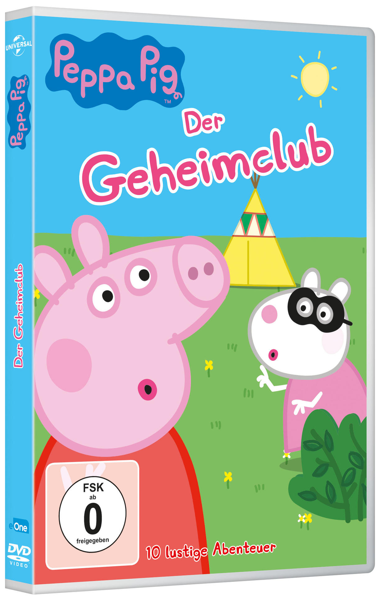 DVD-Hülle von Peppa Wutz, deutscher Titel 'Der Geheimclub', mit Figuren.
