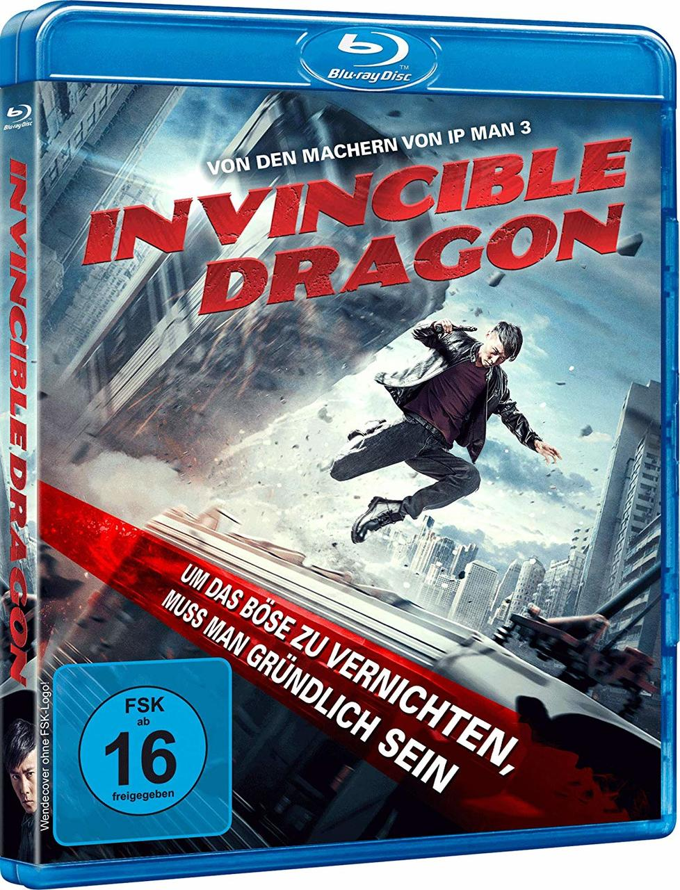 Invincible Dragon Blu-ray-Hülle, mit einer Actionszene aus dem Film.