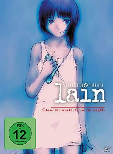 DVD-Cover für "Serial Experiments Lain". Es zeigt ein Mädchen mit blauem Hintergrund.