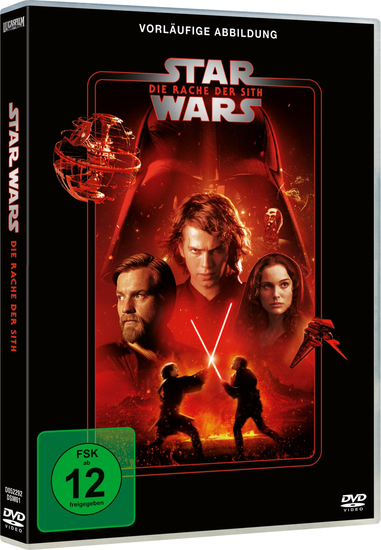 DVD-Hülle für 'Star Wars: Episode III – Die Rache der Sith' mit Anakin, Obi-Wan, Padmé.