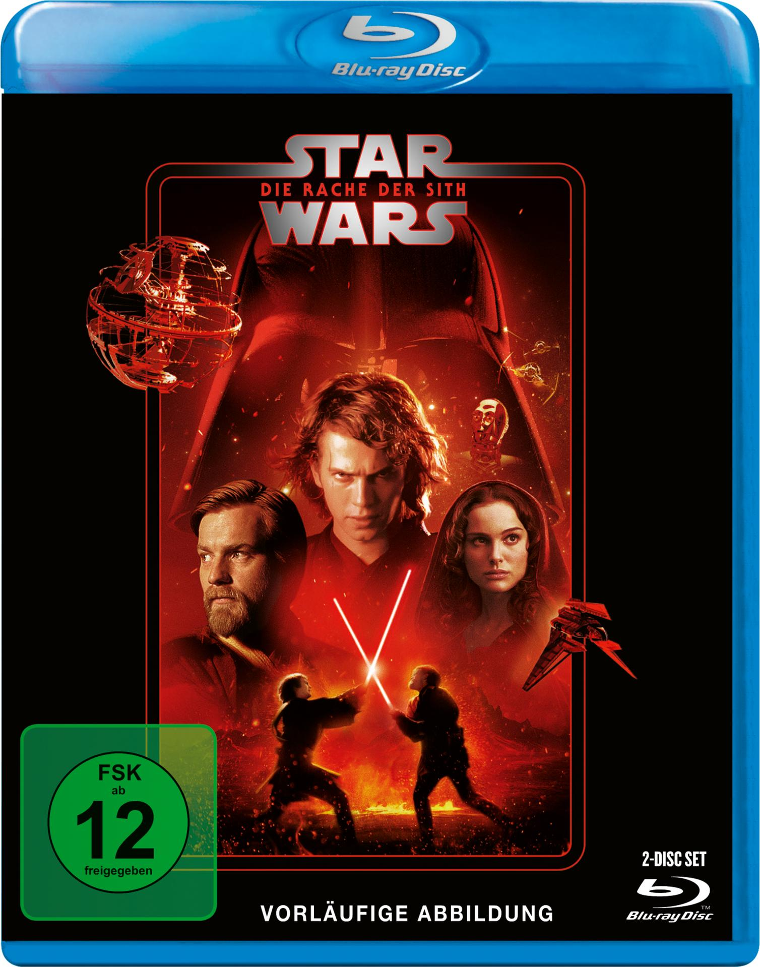 Star Wars Blu-ray-Disc-Cover mit den Charakteren Anakin, Obi-Wan und Darth Vader.