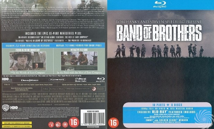 Band of Brothers Blu-ray cover, featuring soldiers and text.