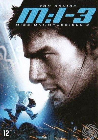 Filmposter, Tom Cruise in M:I-3, rennende figuur, blauwtinten.
