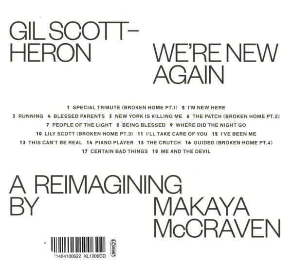 La pochette du CD de 'We're New Again' de Gil Scott-Heron présente les listes des morceaux de Makaya McCraven.