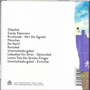 Rückseite einer CD-Hülle mit deutschen Songtiteln und einem lila-blauen Bild.