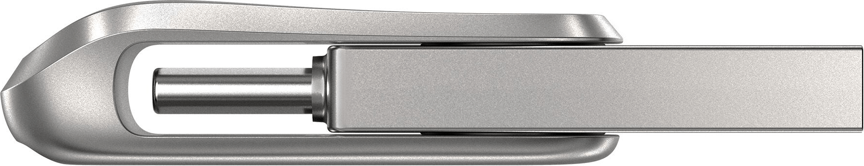 Un'unità USB argentata con un design curvo.
