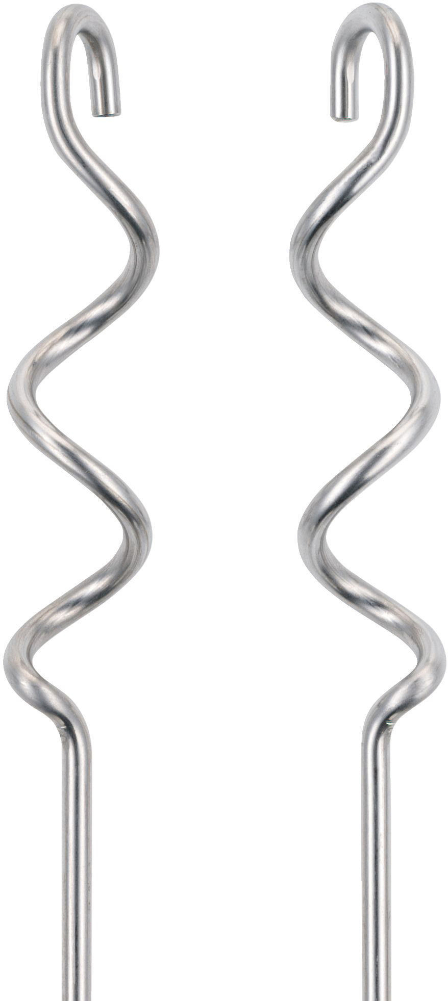 Zwei silberne Spiralkneter-Aufsätze, isoliert auf Weiß.