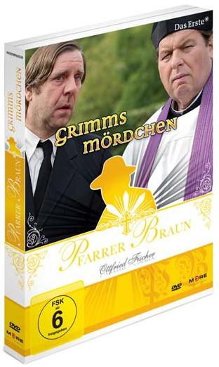 DVD-Cover von Grimms mördchen mit zwei Männern auf der Vorderseite. Text: Grimms mördchen, Pfarrer Braun, FSK 6.
