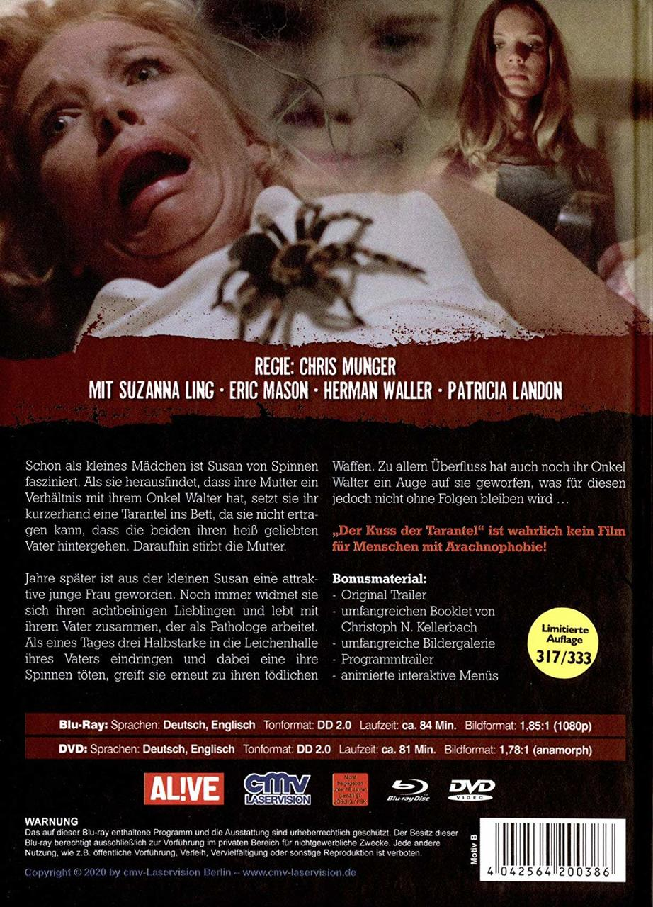 Filmcover: Frau schreit, eine Spinne ist auf ihr. Text enthält Schauspieler und DVD-Infos.