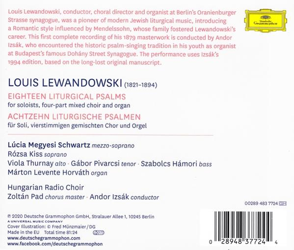 Rückseite einer CD mit Text über Louis Lewandowski und einer Liste von Musikkompositionen.