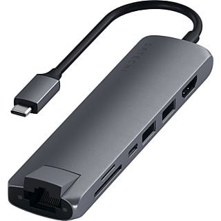 SATECHI Slim Multi-Port USB-C Hub, 4K60Hz HDMI, PD 60W, USB-A 3.0, VGA, RJ45, SD/Micro-SD, Space Gray
