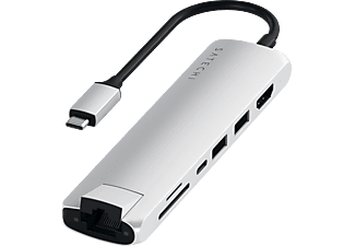 SATECHI Slim Multi-Port USB-C Hub, 4K60Hz HDMI, PD 60W, USB-A 3.0, VGA, RJ45, SD/Micro-SD, Silber