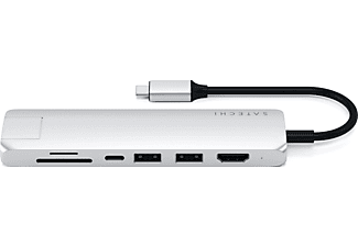 SATECHI Slim Multi-Port USB-C Hub, 4K60Hz HDMI, PD 60W, USB-A 3.0, VGA, RJ45, SD/Micro-SD, Silber