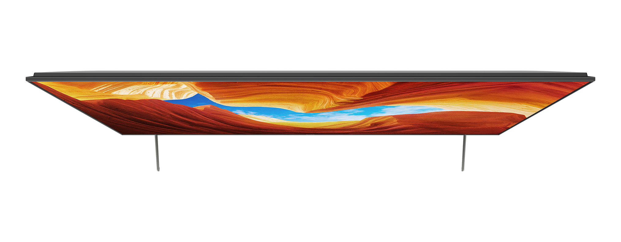 Draufsicht auf einen modernen Fernseher, der eine Canyon-Landschaft zeigt.