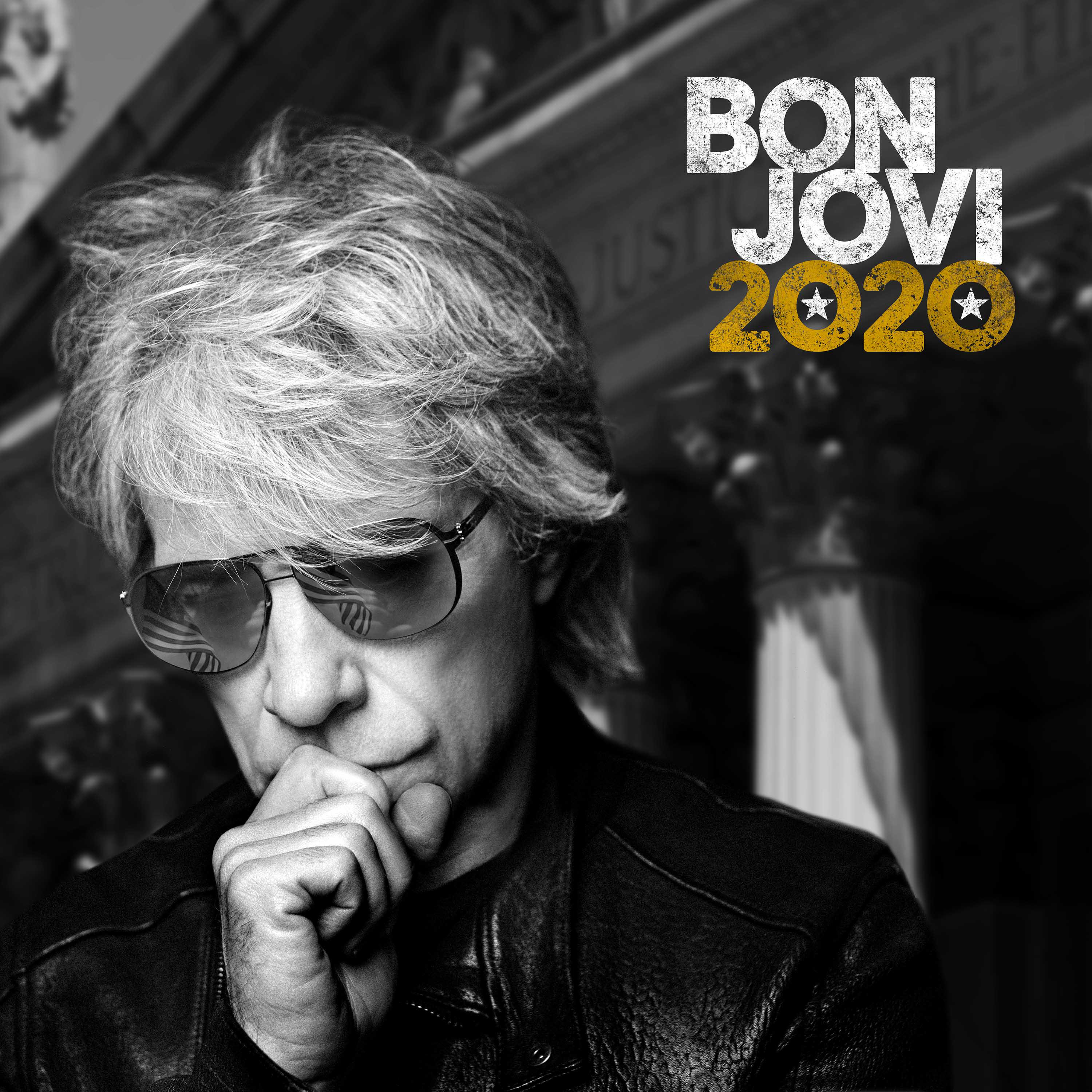 Bon Jovi mit Sonnenbrille auf Albumcover, Titel '2020'.