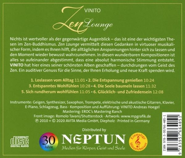 Grünes CD-Cover mit Text, einem Logo und einem Zen-inspirierten Design.