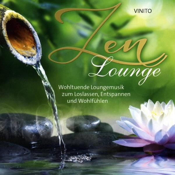 Albumcover mit fließendem Wasser, einer Lotusblume und Bambus. Text lautet 'Zen Lounge'.