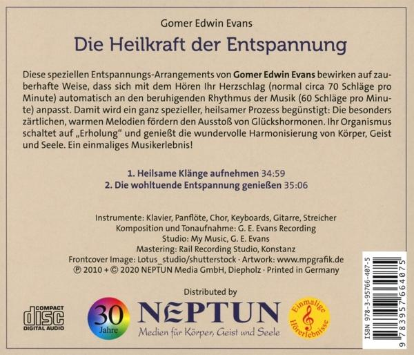 CD-Cover mit Text und Design. Der Titel lautet 'Die Heilkraft der Entspannung'.