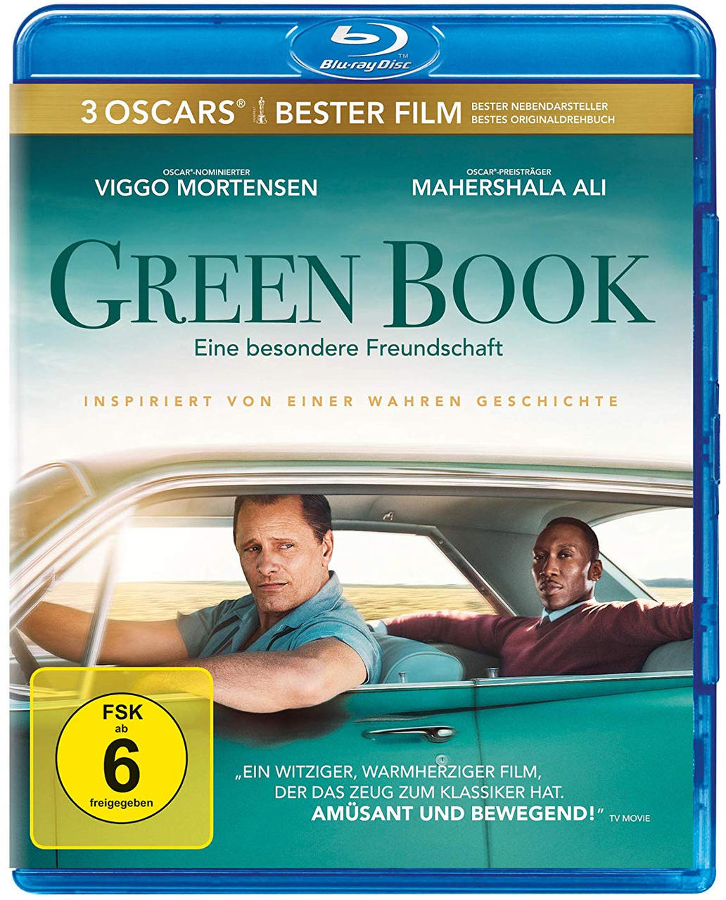 Green Book Blu-ray Filmhülle mit den Schauspielern Viggo Mortensen und Mahershala Ali.