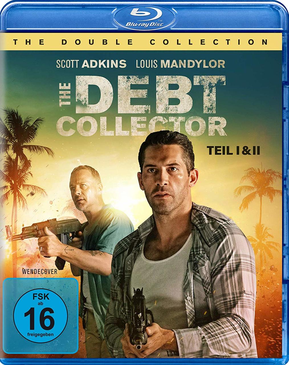 Blu-ray-Cover mit zwei Männern, die Waffen halten, dem Titel 'The Debt Collector' und Text auf Deutsch.