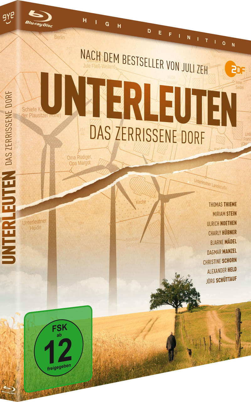 DVD-Hülle des deutschen Films Unterleuten, mit Windrädern und einem Weg.