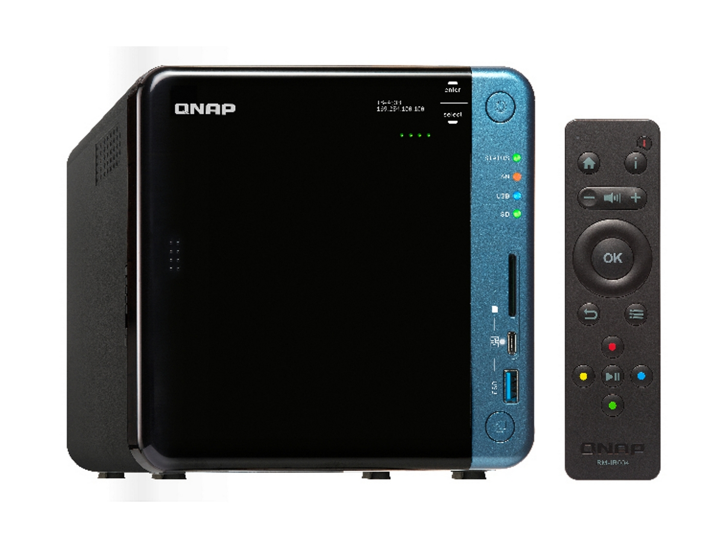 Servidor NAS - Qnap TS-453B, 4 GB, Intel® Celeron® J3455 Quad-Core, DDR3L, USB, SD, Hybrid Backup Sync, Negro