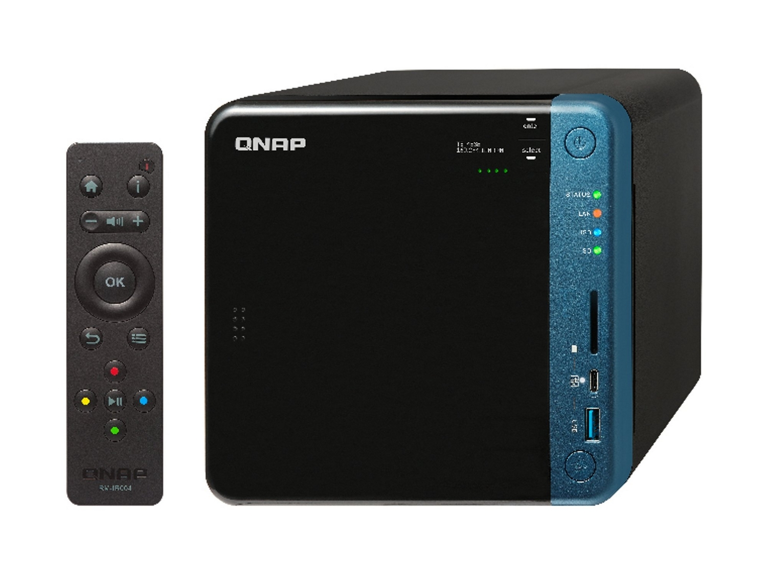 Servidor NAS - Qnap TS-453B, 4 GB, Intel® Celeron® J3455 Quad-Core, DDR3L, USB, SD, Hybrid Backup Sync, Negro