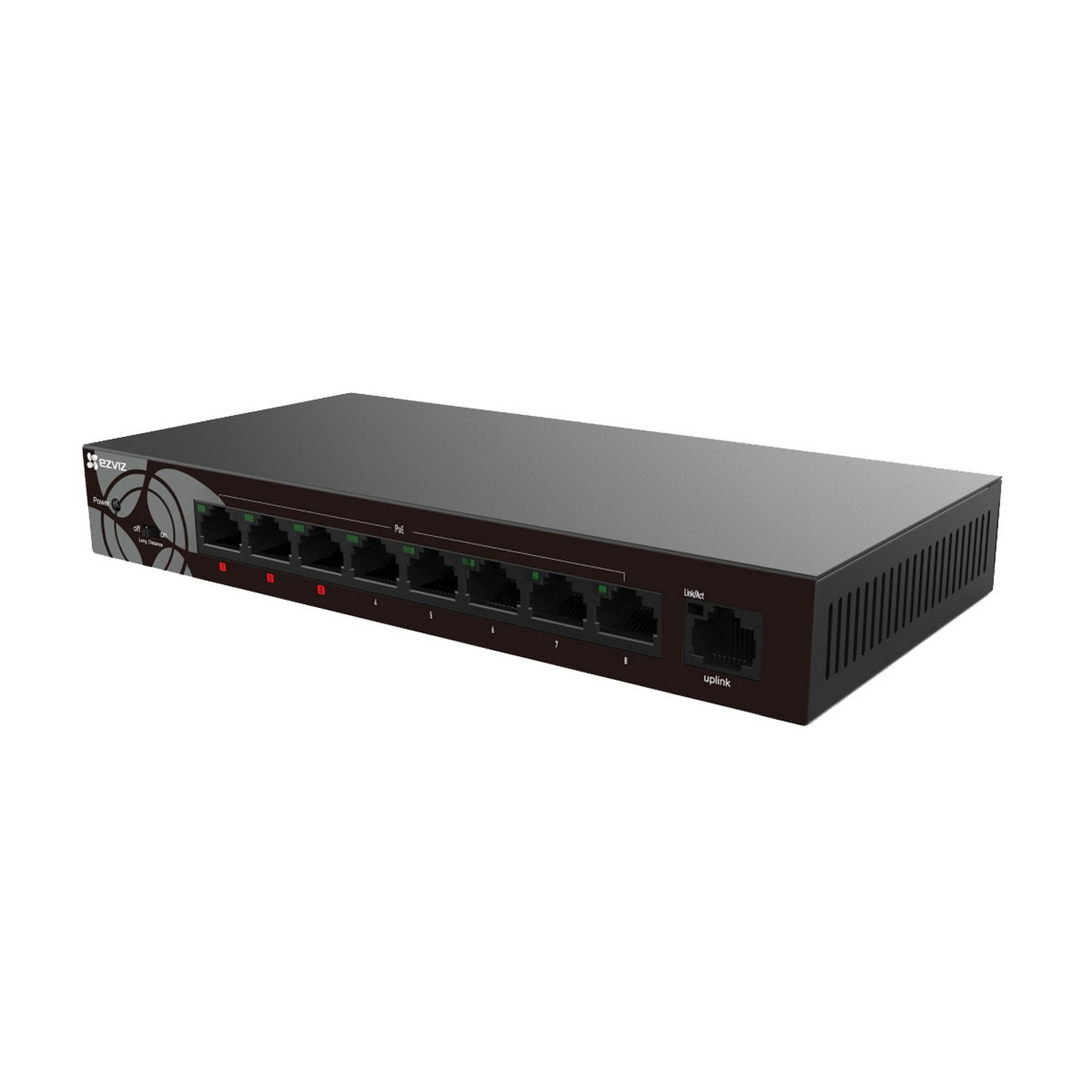 Switch - Ezviz CS-W6-SD09GP, 8 puertos Ethernet, PoE, Gigabit, 30W, Modo larga distancia, Negro