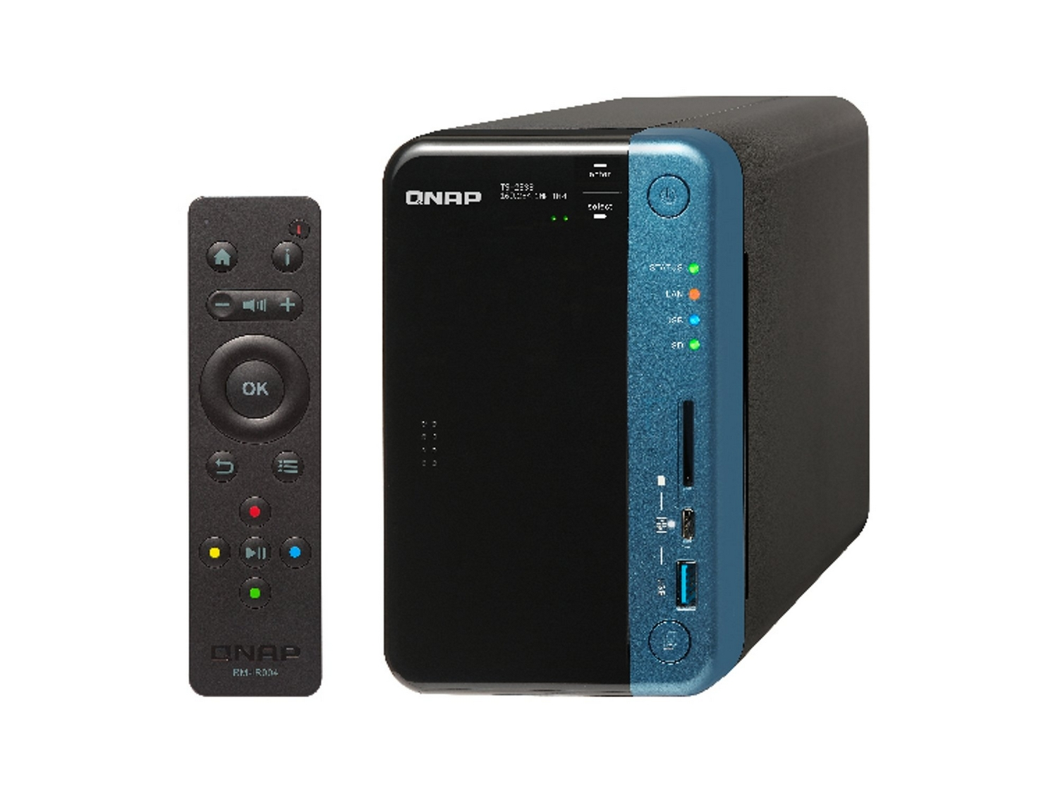 Servidor NAS - Qnap TS-253B, 8 GB, Intel® Celeron® J3455 Quad-Core, Hybrid Backup Sync, DDR3L, USB, SD, OLED