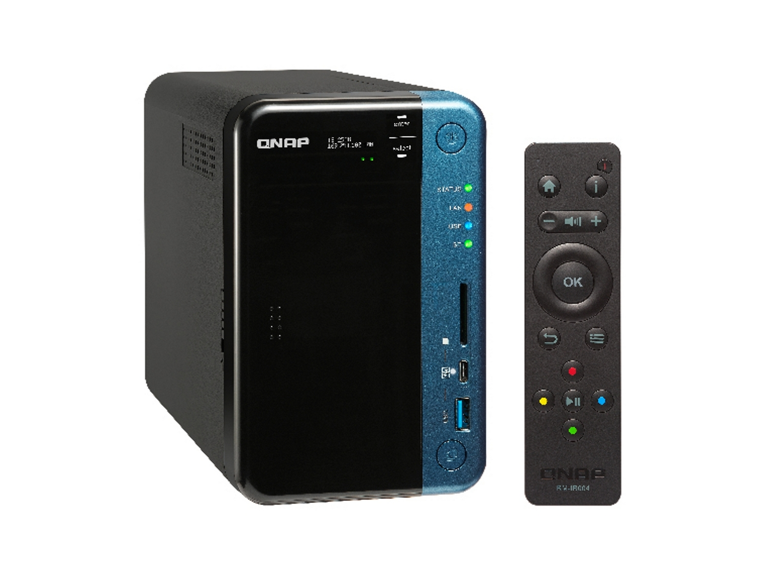 Servidor NAS - Qnap TS-253B, 8 GB, Intel® Celeron® J3455 Quad-Core, Hybrid Backup Sync, DDR3L, USB, SD, OLED