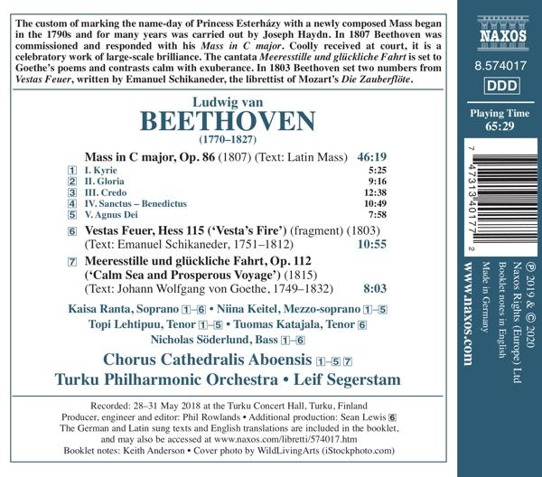 Rückseite eines CD-Covers mit Musikinformationen. Der Titel ist Messe in C-Dur von Beethoven.