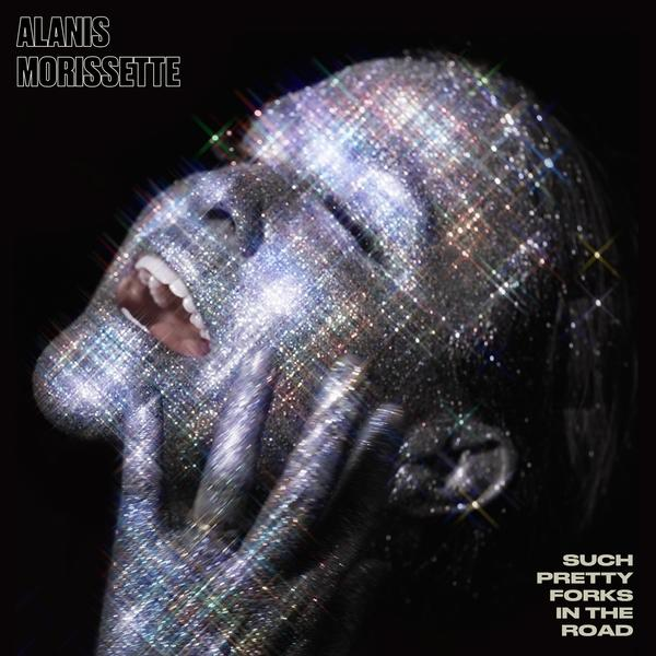 Albumcover. Gesicht einer Frau mit Glitzer bedeckt, Mund offen. Titel: Alanis Morissette.